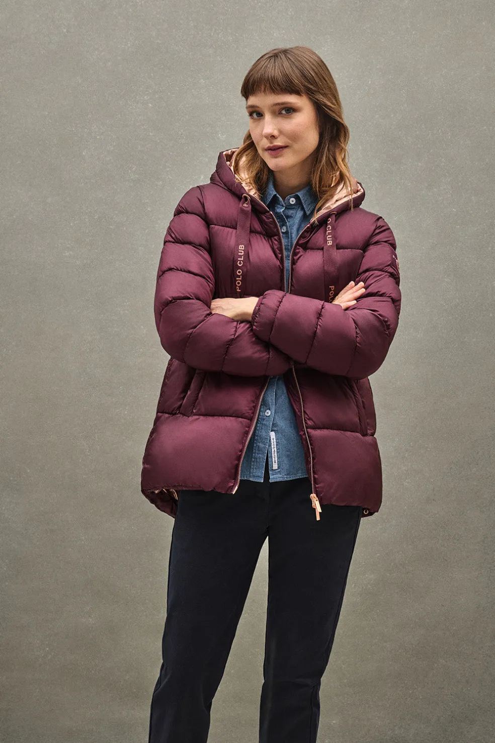 Chaqueta Ingrid color borgoña con logo Polo Club