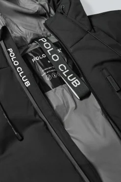 Chaqueta negra Gstaad de capucha fija y detalles Polo Club