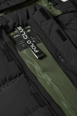 Chaqueta negra Midtown de capucha desmontable y detalles Polo Club