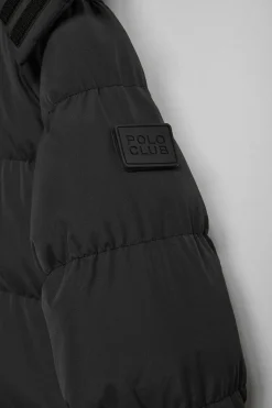 Chaqueta negra Midtown de capucha desmontable y detalles Polo Club