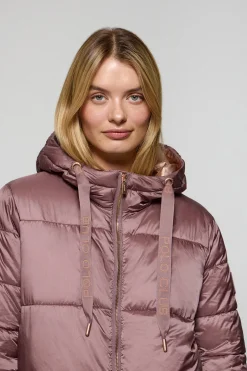 Chaqueta rosa taupe larga y acolchada Rose de capucha fija y detalles Polo Club