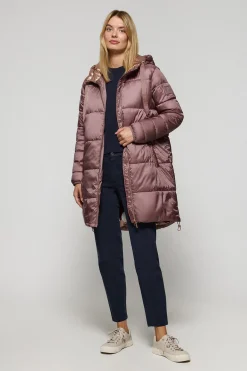 Chaqueta rosa taupe larga y acolchada Rose de capucha fija y detalles Polo Club