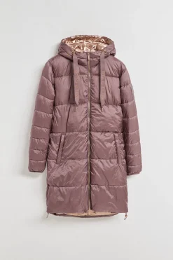 Chaqueta rosa taupe larga y acolchada Rose de capucha fija y detalles Polo Club