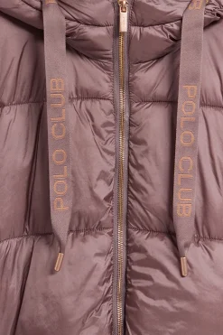 Chaqueta rosa taupe larga y acolchada Rose de capucha fija y detalles Polo Club