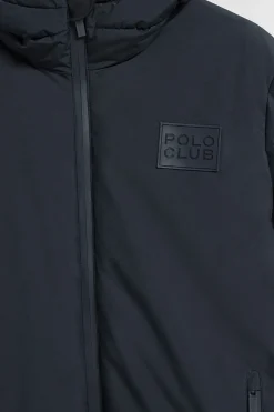 Chaqueta St Moritz azul marino acolchada de capucha fija y detalles Polo Club