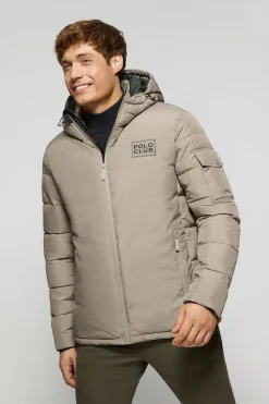 Chaqueta St Moritz beige acolchada de capucha fija y detalles Polo Club