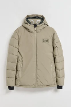 Chaqueta St Moritz beige acolchada de capucha fija y detalles Polo Club