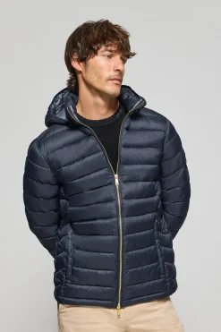 Chaqueta ultralight azul marino Corey de capucha extraíble y bordado PC