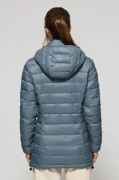 Chaqueta ultralight azul denim Cintia de capucha extraíble y bordado PC