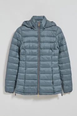 Chaqueta ultralight azul denim Cintia de capucha extraíble y bordado PC