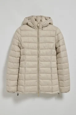 Chaqueta ultralight beige oscuro Cintia de capucha extraíble y bordado PC