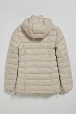 Chaqueta ultralight beige oscuro Cintia de capucha extraíble y bordado PC
