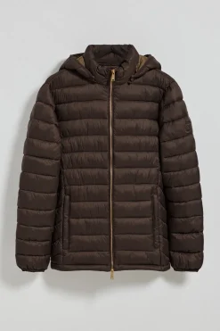 Chaqueta ultralight marrón Corey de capucha extraíble y bordado PC