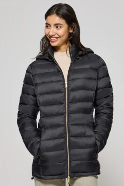Chaqueta ultralight negra Cintia de capucha extraíble y bordado PC