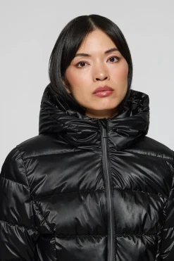 Chaquetón negro efecto brillo Snow de capucha fija y detalles Polo Club
