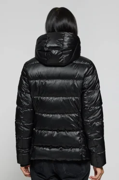Chaquetón negro efecto brillo Snow de capucha fija y detalles Polo Club