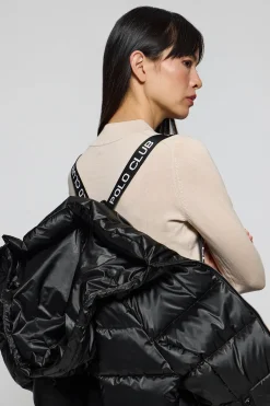 Chaquetón negro efecto brillo Snow de capucha fija y detalles Polo Club