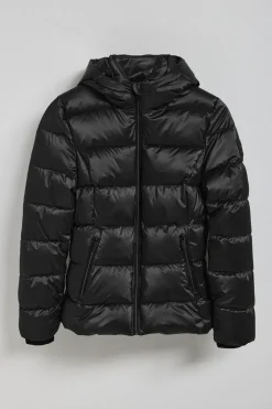 Chaquetón negro efecto brillo Snow de capucha fija y detalles Polo Club