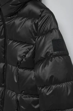 Chaquetón negro efecto brillo Snow de capucha fija y detalles Polo Club