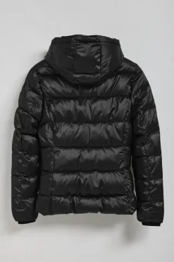 Chaquetón negro efecto brillo Snow de capucha fija y detalles Polo Club