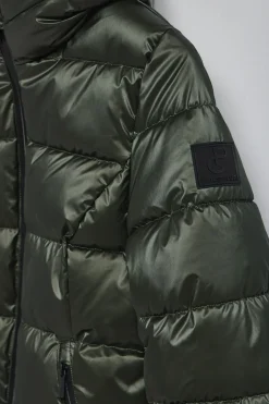 Chaquetón verde efecto brillo Snow de capucha fija y detalles Polo Club