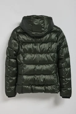 Chaquetón verde efecto brillo Snow de capucha fija y detalles Polo Club