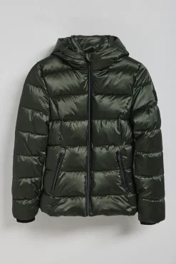 Chaquetón verde efecto brillo Snow de capucha fija y detalles Polo Club