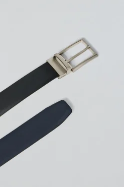 Cinturón clásico reversible Tyler negro y azul con detalle Polo Club