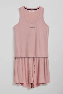Conjunto de shorts y camiseta de pijama rosa con detalles Polo Club