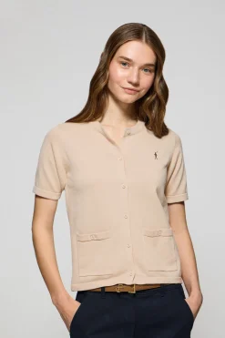 Cárdigan beige de manga corta abotonado con logo Rigby Go