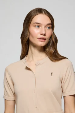Cárdigan beige de manga corta abotonado con logo Rigby Go