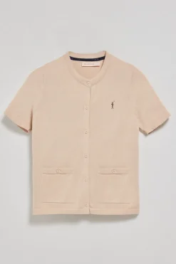 Cárdigan beige de manga corta abotonado con logo Rigby Go