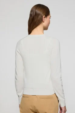 Cárdigan beige de punto abotonado con cuello pico y bordado Rigby Go