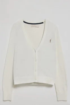 Cárdigan beige de punto abotonado con cuello pico y bordado Rigby Go