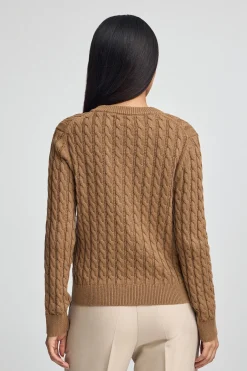 Cárdigan camel vigoré de punto trenzado con bordado Rigby Go