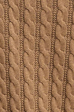 Cárdigan camel vigoré de punto trenzado con bordado Rigby Go