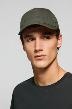 Gorra verde caqui con logo engomado y print Polo Club