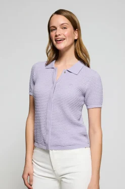 Jersey abotonado de punto color lavanda Lirio con monograma bordado