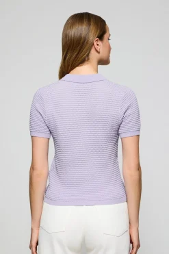 Jersey abotonado de punto color lavanda Lirio con monograma bordado