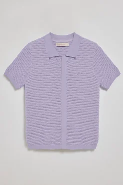 Jersey abotonado de punto color lavanda Lirio con monograma bordado