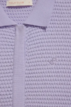 Jersey abotonado de punto color lavanda Lirio con monograma bordado