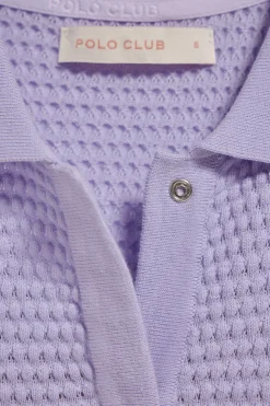 Jersey abotonado de punto color lavanda Lirio con monograma bordado