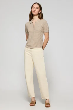 Jersey abotonado de punto beige Lirio con monograma bordado