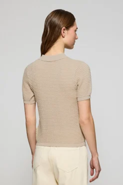 Jersey abotonado de punto beige Lirio con monograma bordado