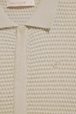 Jersey abotonado de punto beige Lirio con monograma bordado