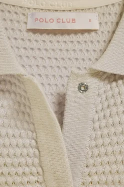 Jersey abotonado de punto beige Lirio con monograma bordado