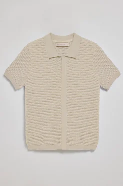 Jersey abotonado de punto beige Lirio con monograma bordado