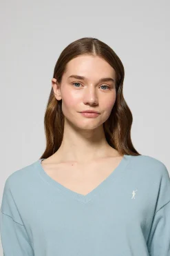 Jersey azul claro de punto con cuello de pico y logo bordado Rigby Go