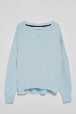 Jersey azul claro de punto con cuello de pico y logo bordado Rigby Go