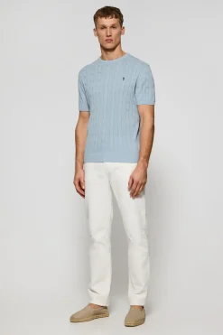 Jersey azul claro trenzado de manga corta con logo bordado